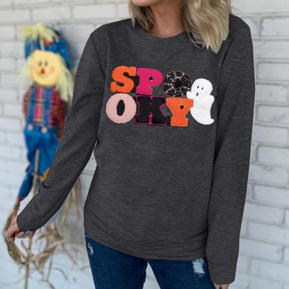 Adorable Chenille Spooky Halloween Graphic Sweatshirt-NWT